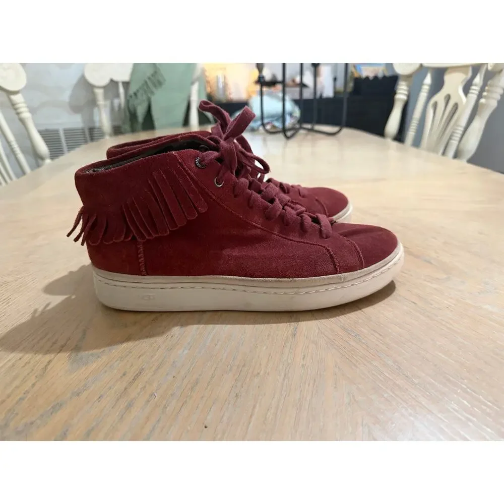 UGG Cali Brecken Lace High Fringe Pinot Noir Suede Sneakers men’s 8.5